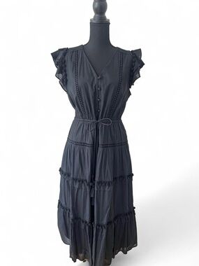 J crew boho chic flutter sleeve pom pom midi dress whimsygoth dark romantic